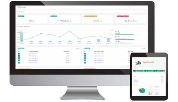 mcframe IoT software from Sunwa on computer monitor and mobile device